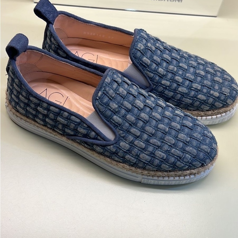 NWT AGL Woven Denim Moccasins – Quiet Luxury Italian Shoes – Made in Italy